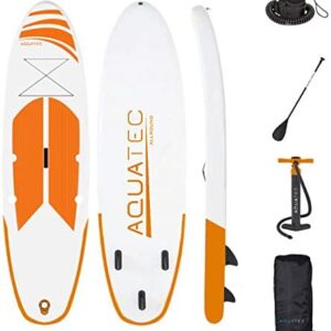 AQUATEC Inflatable SUP Paddle Boards - Adjustable Paddle Board | Dual Pump | 6” Thick Stand Up Board | Water Sports Equipment