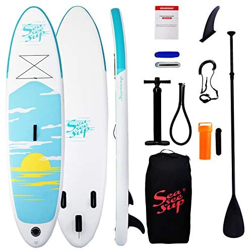 SEASEESUP Inflatable Stand Up Paddle Board for Adults Youth and Children,  10' Blow Up Boards Surfboard with SUP Equipment Adj Paddle, ISUP Backpack,  Pump, Leash for All Ranges of Browsing - Paddle