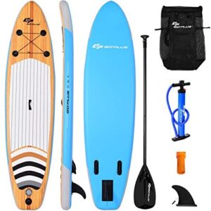 SPSUPE 11ft Stand up Paddle Board, Inflatable Surfboard with Retractable Paddle, Body Surfing Board, Pump Included, Removable Center Fin, Wax Free, Ideal SUP Board for Beginners, Teens, and Adults