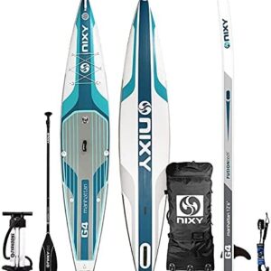 NIXY Manhattan Paddle Board Performance Inflatable SUP 12'6" x 28” x 6” Ultra-Light Stand Up Paddleboard Built with Dual Layer Woven Dropstitch Includes Carbon Hybrid Paddle, Pump, Bag & More