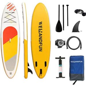 WelandFun Inflatable Stand Up Paddle Board 6 inchs Thick with Premium SUP Accessories Carry Bag, Surf Control, Non-Slip Deck, Leash, Paddle and Pump