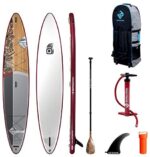 Boardworks SHUBU Great Bear | Touring All Water Inflatable Stand Up Paddleboard | SUP Package Includes Pump, Three Piece Paddle and Roller Bag Complete Kit | 14', Red/Grey/White