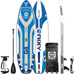 NIXY Venice Paddle Board Inflatable Cruiser SUP 10'6" x 34” x 6” Ultra-Light Stand Up Paddleboard Built with Dual Layer Woven Drop Stitch Includes Carbon Hybrid Paddle, Pump, Bag & More