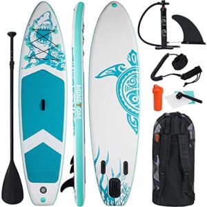 Minetom Inflatable Stand Up Paddle Board for All Skill with Premium SUP Accessories & Carry Bag, Wide Stance, Surf Control, Non-Slip Deck, Leash, Paddle and Hand Pump for Youth & Adult