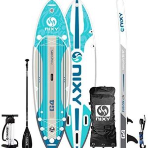 NIXY Newport Paddle Board All Around Inflatable SUP 10'6" x 33” x 6” Ultra-Light Stand Up Paddleboard Built with Dual Layer Woven Drop Stitch Includes Carbon Hybrid Paddle, Pump, Bag & More