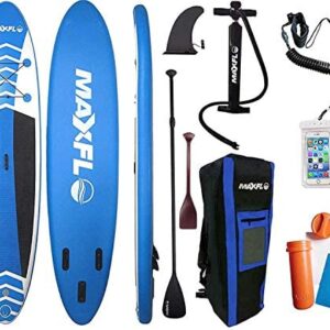 Inflatable Stand Up Paddle Board 10’6” Long 6” Thick | SUP Paddleboard Accessories Carry Backpack | Wide Stance, Bottom Fin Paddling Surf Control, Non-Slip Deck | Standing Boat Boards Wood Paddle