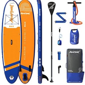 Aquaplanet 10ft 6" x 15cm MAX Stand Up Paddle Board kit. Air Pump with Pressure Gauge,Adjustable Aluminium Floating Paddle, Repair Kit,Heavy Duty Rucksack,Premium Leash & 4 Kayak Seat Rings