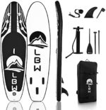 LBW Stand Up Paddle Board Inflatable - SUP Board with Adjustable Paddle, Non Slip Deck, Bottom Fins, Hand Pump, Large Backpack - Ultra Light Stable Paddleboard